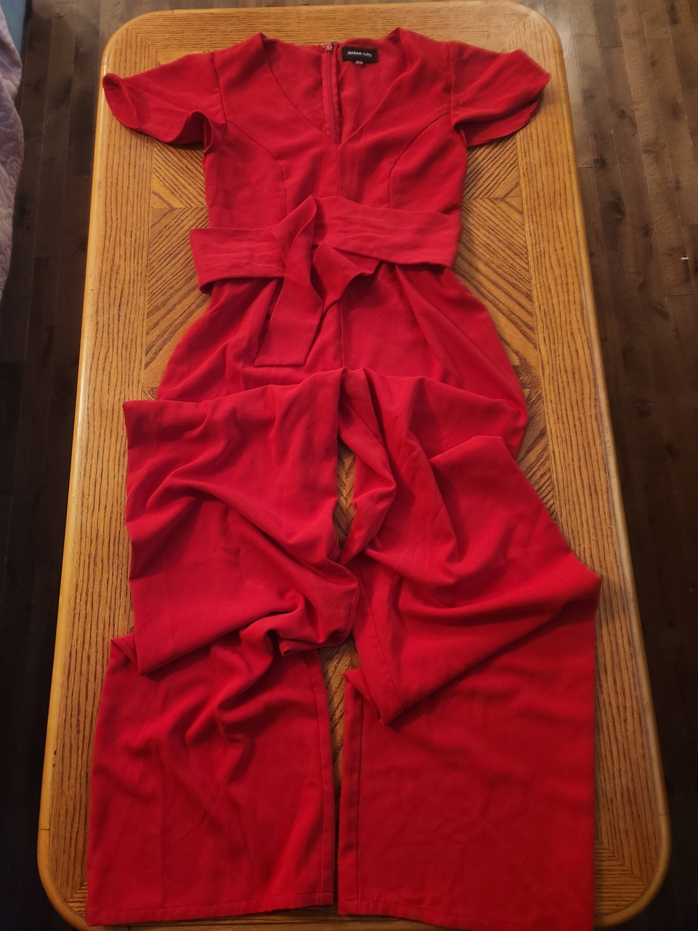 Sugarlips Red V-Neck Tie-Waist Jumpsuit